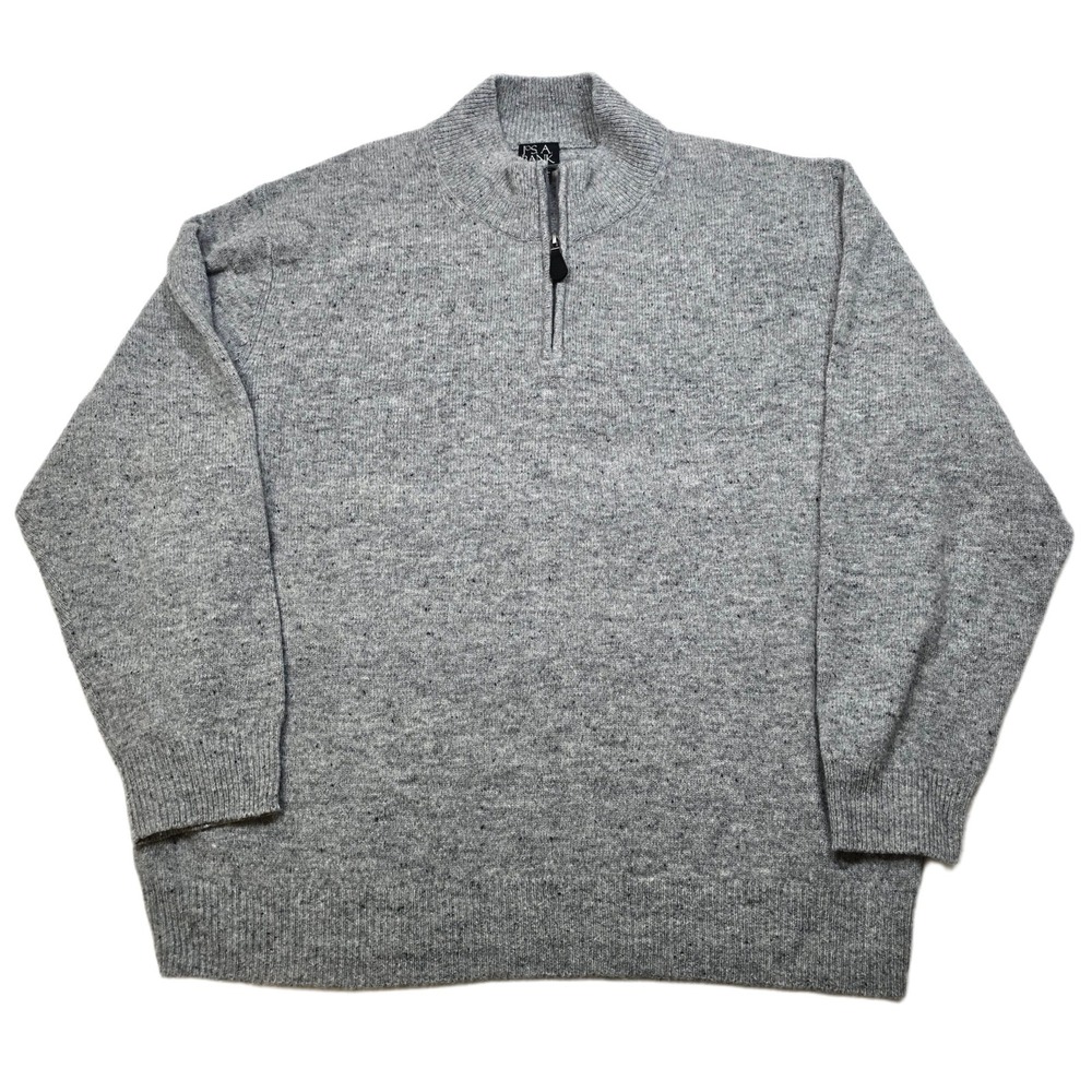 JoS A Bank 1/4 Zip Mock Neck Sweater Mens 2XL‎ Gray Heather Lambswool Nylon